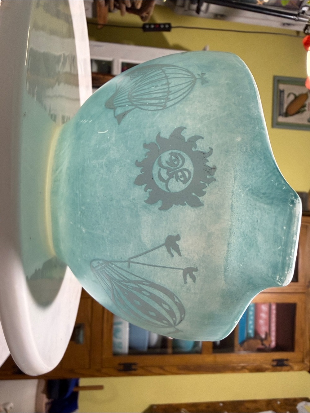 Turquoise PYREX promo Hot Air Balloon 441 cinderella mixing bowl chip and dip - Picture 9 of 13